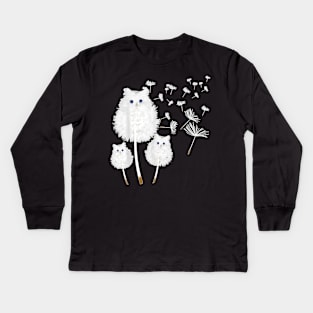 Cat Dandelion Flower Cat Lover Gift Kids Long Sleeve T-Shirt